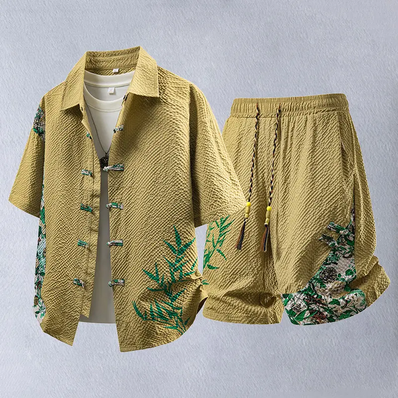 New Chinese‑style Tang suit set for men; lightweight summer short‑sleeve T‑shirt ethnic clothing; Hanfu; Chinese‑style menswear; new Chinese‑style casual fashion set; men’s short‑sleeve shirt #SummerWins
