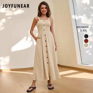Joyfunear Spring and summer women's solid color pleated camisole dress