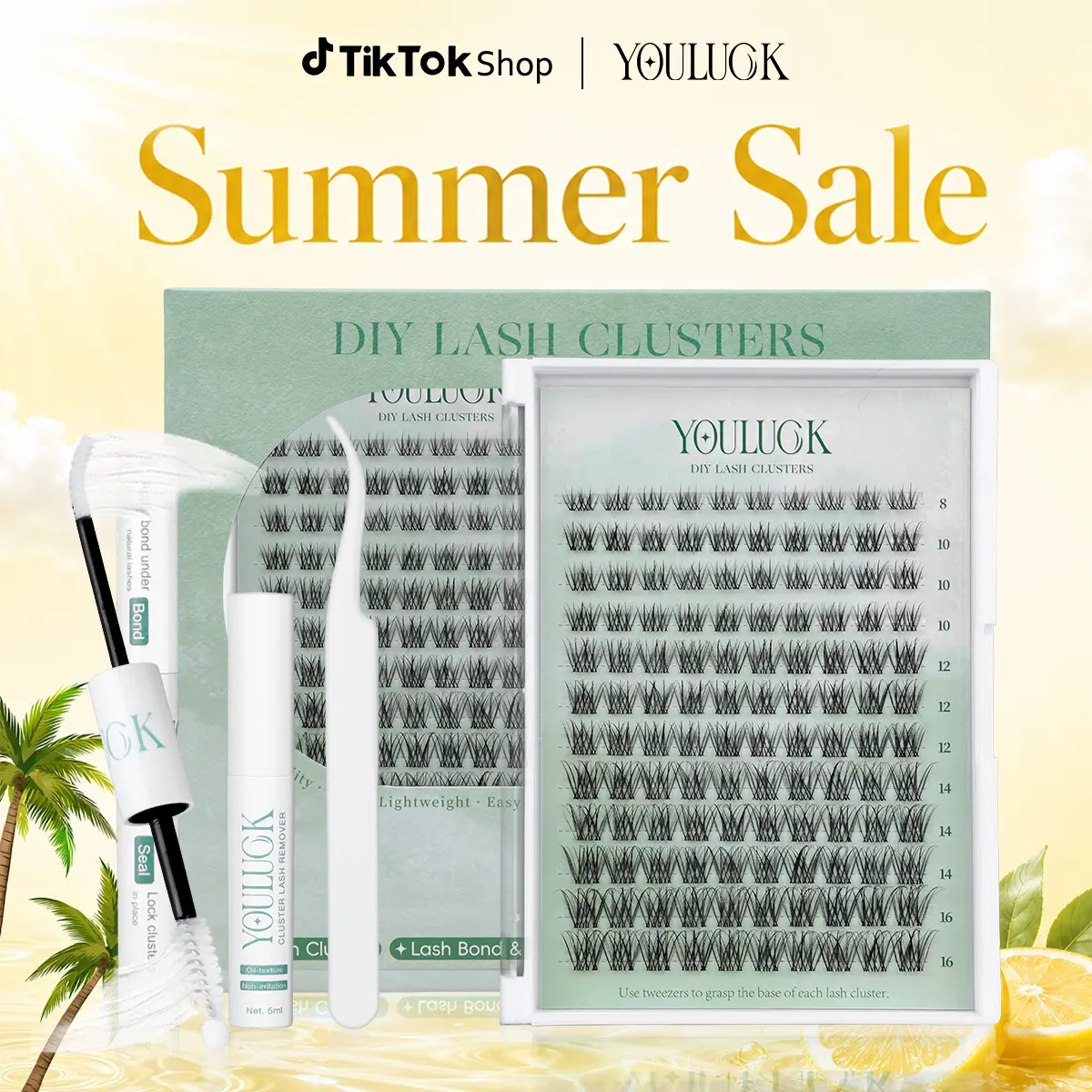 YOULUCK Natural Eyelash Clusters Kit, Ultra-Thin Band Bond & Seal, Long-Lasting Waterproof Lightweight Individual Lashes for Girls, Makeup Accessories Bundle False Eyelashes & Adhesives, Natural Lash Clusters