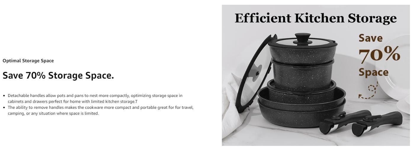 SODAY 15pcs Pots and Pans Set Non Stick, Cookware Sets with Detachable Handle, Nonstick RV Kitchen Cooking Set Removable Handles, Oven Safe,Stackable, Frying, Kitchenware,stock up on specials, gifts Spring Glow Up