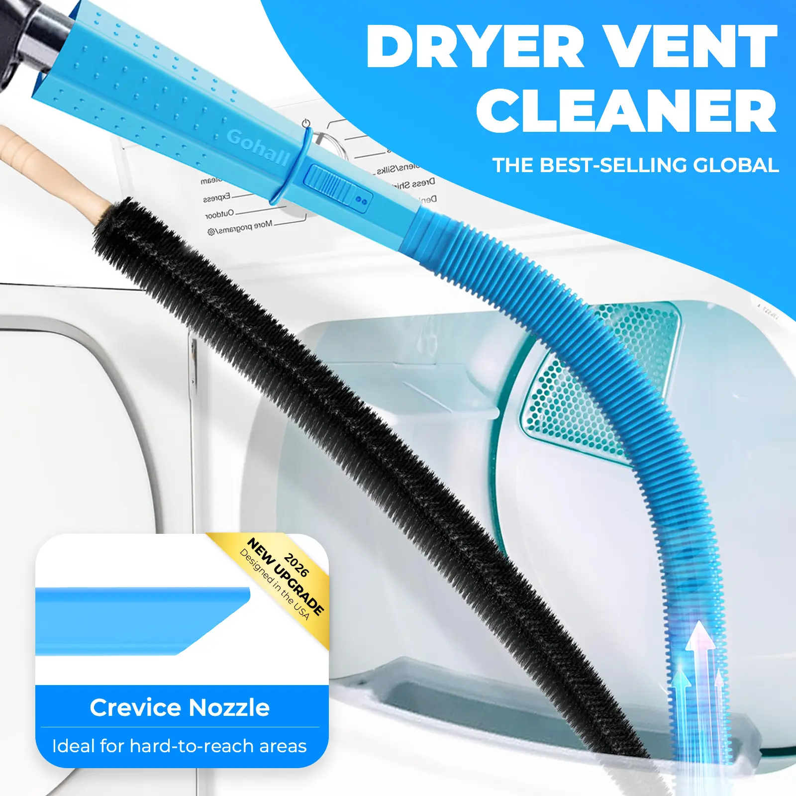 Improve Efficiency & Save Energy: 2 Pack Dryer Vent Cleaning Kit with Flexible Lint Brush, Crevice Nozzle & Deep Hidden Lint Removal Efficient Vacuums