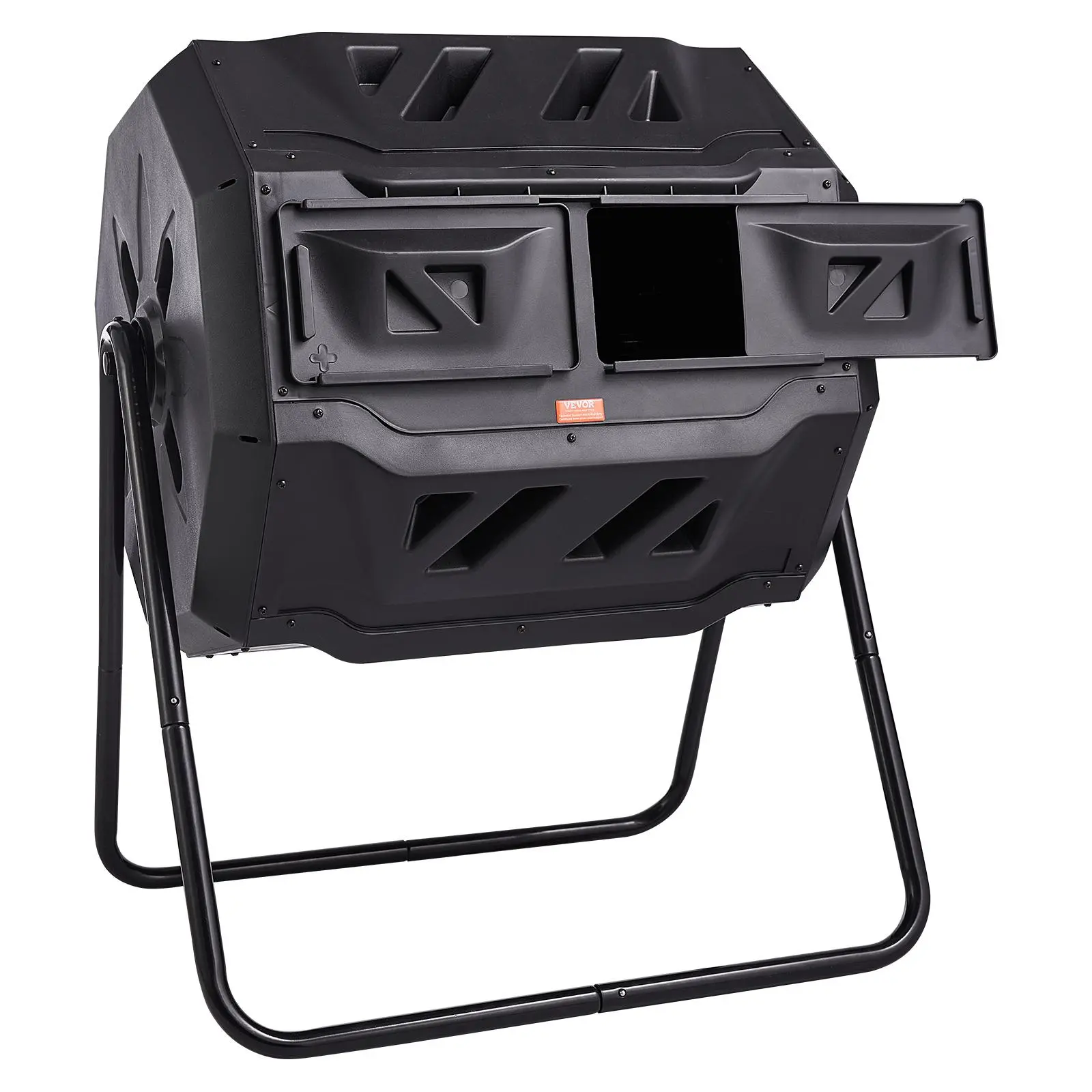 VEVOR 43-Gal Metal Tumbler Composting Bin - Outdoor Waste Bin with 2 Sliding Doors, 110 lbs Capacity, Steel Frame, BPA-Free PP Plastic, UV-Resistance, 360° Tumble Mix, 4-6 Week Compost, Built for Garden & Yard