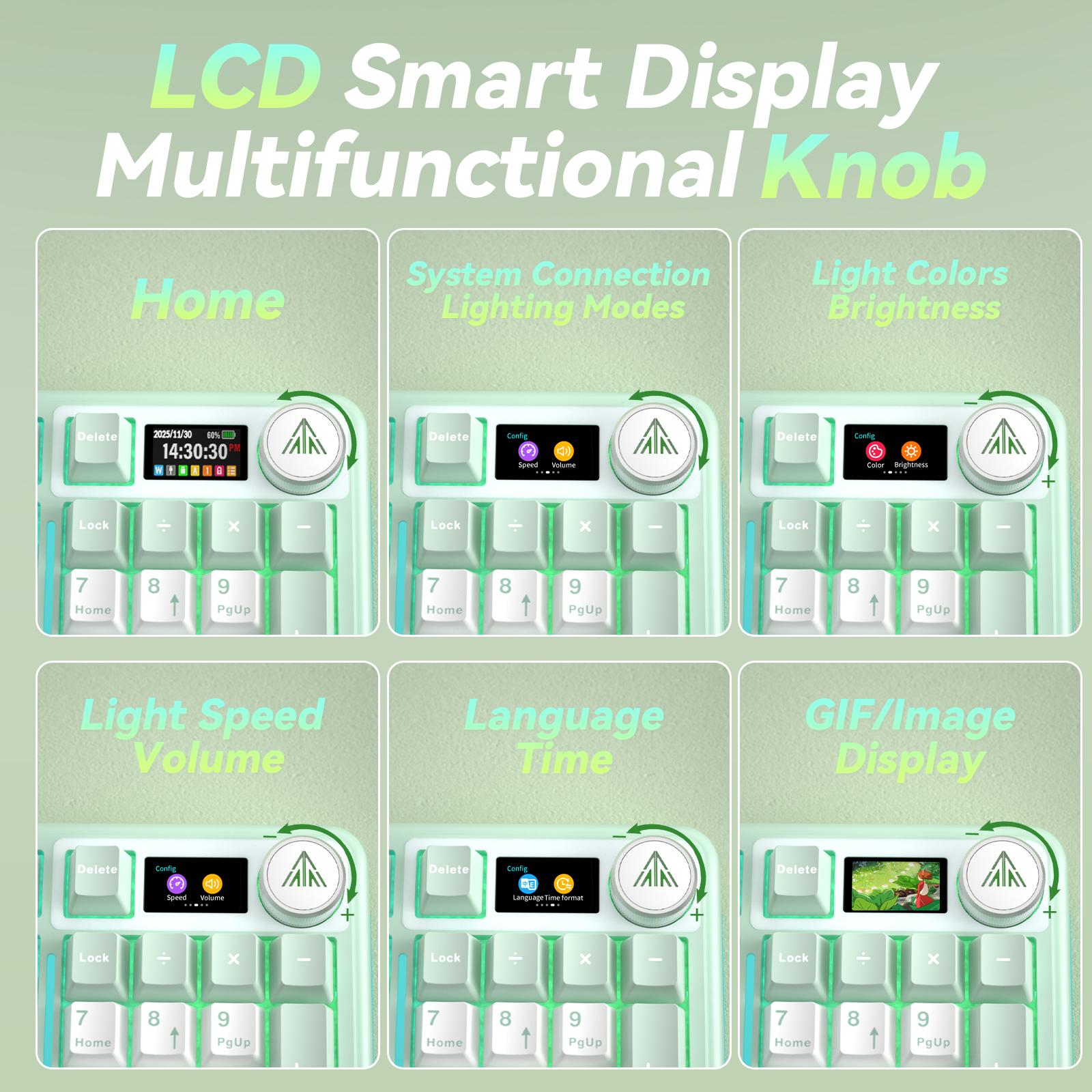 Solakaka A99 Pro Custom Wireless Mechanical Keyboard,  Hot-Swappable, LCD Screen & Control Knob, Tri-Mode BT/2.4G/USB-C, RGB Backlit