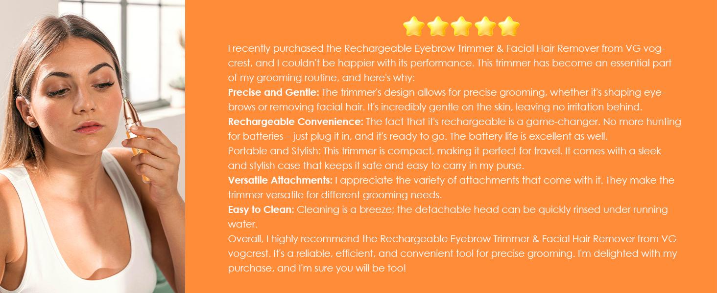 Vogcrest Eyebrow & Facial trimmer，Hair Remover Women's Portable 2-in-1 Electric Shaver with Type-C Charging LED Light Comfortable Grooming