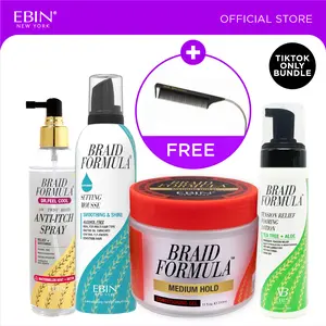 EBIN Braid Formula Conditioning Gel(Medium Hold) + Braid Formula Setting Mousse(Smoothing & Shine-Menthol) + Dr. Feel Cool Anti-itch Spray(Watermelon Mint+Biotin) + Tension Relief Foaming Lotion (Tea tree+Aloe) Bundle with FREE Pintail Curved Carbon Comb