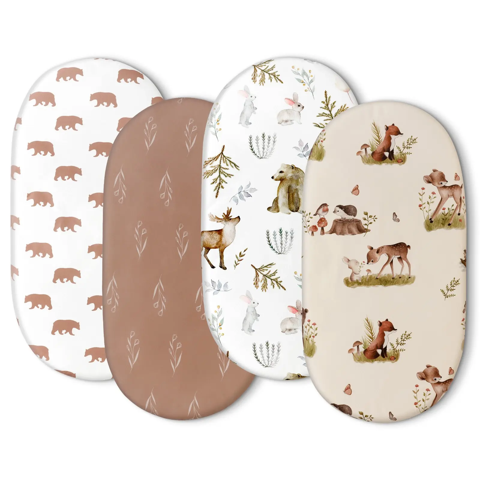 Stretch Ultra Soft Fitted Bassinet Sheet Set 4 Pack, Bedside Bassinet Sheets, Cradle Sheets, Universal Fit for Bassinets, Baby Cradle, Moses Basket, Oval Rectangle Mattress, Safe and Snug