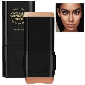 Foundation Stick with Brush, 2 in 1 Dual-Ended Long-Lasting Concealer Foundation Stick, Water Proof Concealer Sticks with Brush, Full Coverage for Dark Circles & Blemishes, Matte Finish for Face Makeup