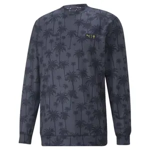 PUMA Mens X Palm Tree Crew Lightweight Crew Neck Sweatshirt Casual - Blue