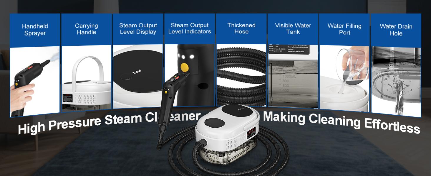 Powerful 2500W Handheld Steam Cleaner, 3-Level Handle Control, 20 Attachments Powerful 2500W Handheld Steam Cleaner, 3-Level Handle Control, 20 Attachments