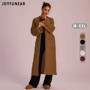 Joyfunear Women's autumn and winter knitted long sleeved hoodie casual home cardigan long sweater with pockets