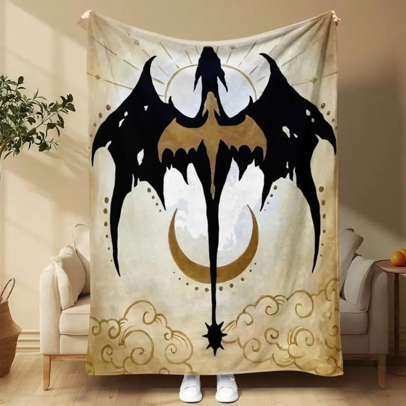 1-Piece Dragon Print Fourth Wing Cozy Fleece Blanket - Fantasy Look Bookish Magic Reading Blanket for Book Lovers, Indoor Use, One-Piece