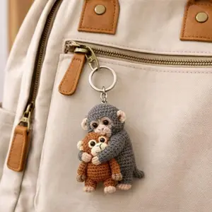 Punch Monkey Keychain, Crochet Monkey Keychain, Amigurumi Monkey Keyring, Cute Handmade Gift, Mini Crochet Plush