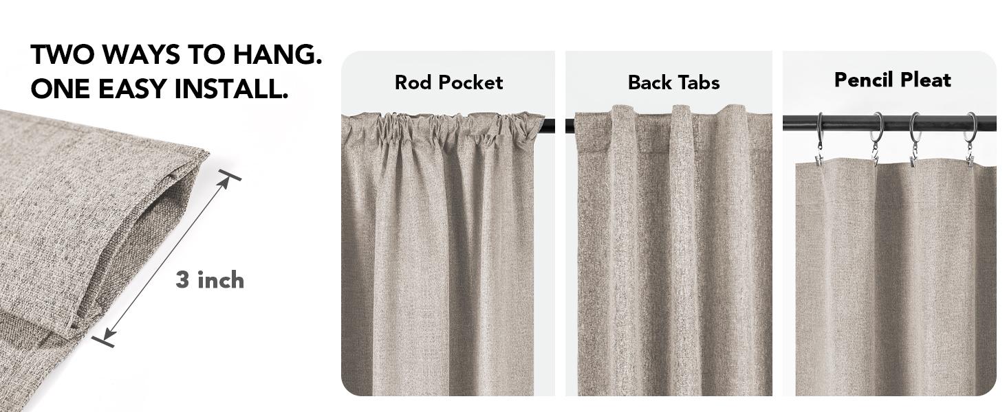 Deconovo Linen-Textured Blackout Pinch Pleated Curtains with Adjustable Plastic Curtain Hooks, Lined Pleated Window Drapes, Track & Ring Hook Compatible