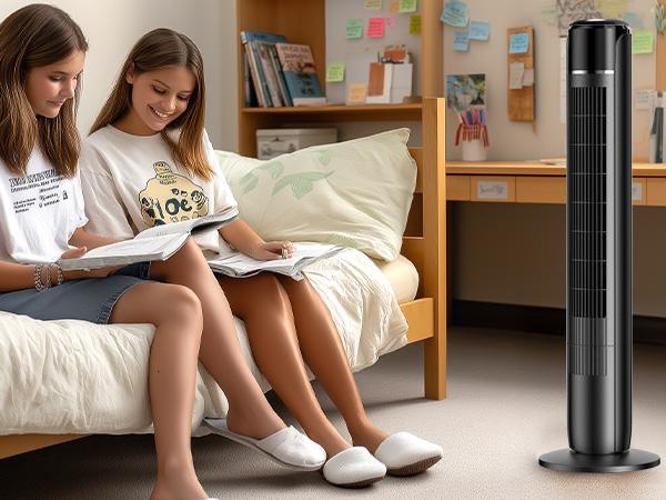 Portable Tower Fan with Carry Handle – 36.6" Lightweight Standing Fan for Bedroom, Quiet 28dB Operation with Remote, 12H Timer, 64° Oscillating Cooling Fan for Home Office or Dorm