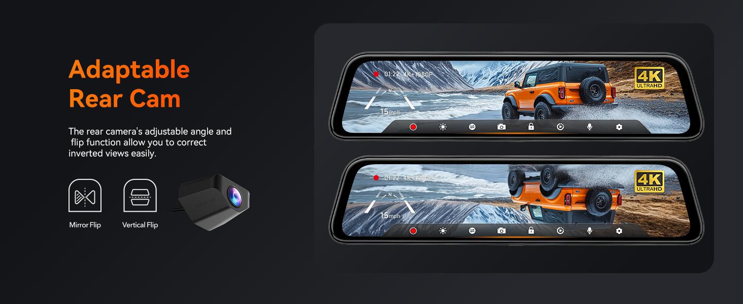 【FathersDayGift】 WOLFBOX G840S 12" Smart Rearview Mirror for Cars & Trucks,Backup Camera,4K DashCam with 5.8GHz WiFi,Front and Rear View Dual Cameras, Night Vision, Parking Assistance, Included 32GB Card & GPS