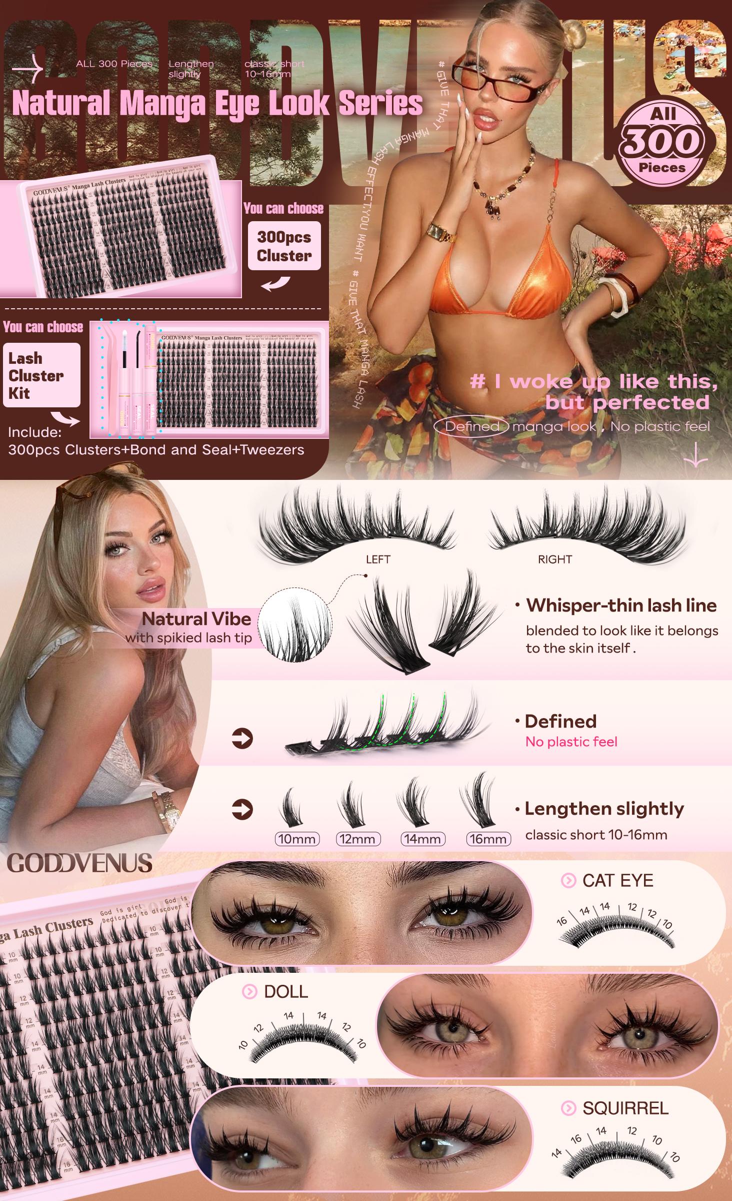 Dolly | Goddvenus Manga Lash Clusters Natural Wispy 300 Pcs Fairy Eyelash Clusters 10-16mm Fluffy Cluster Eyelash