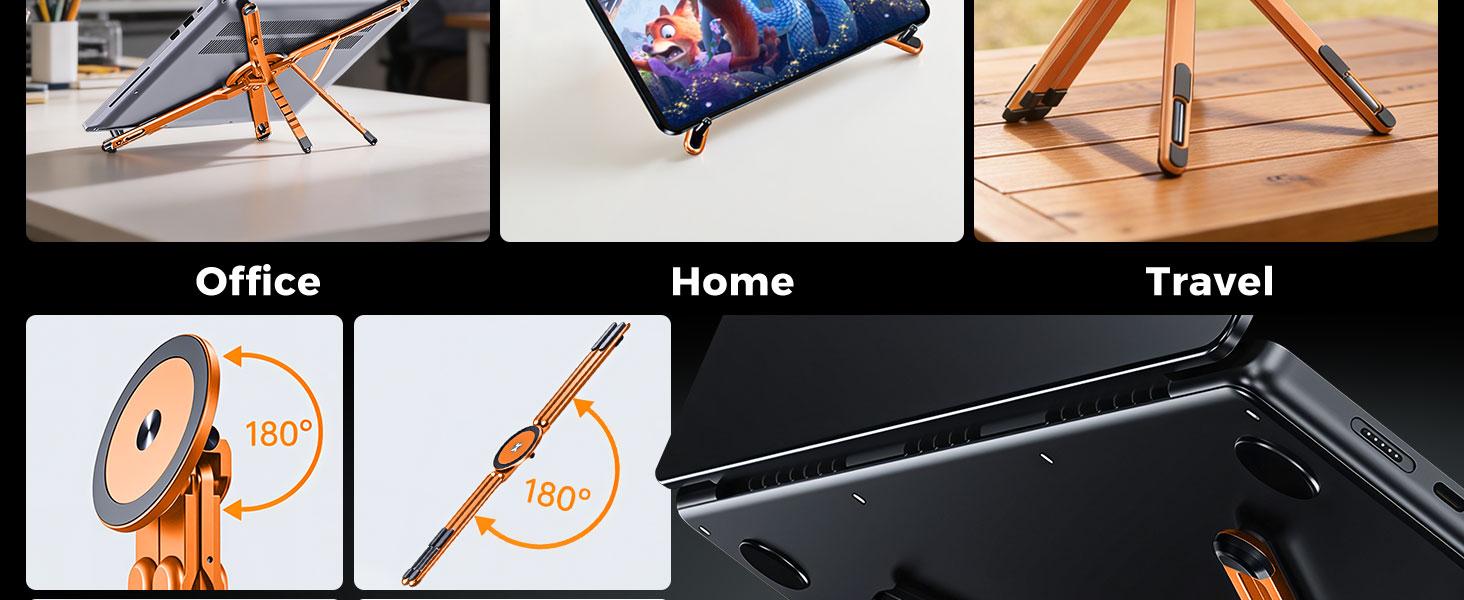 eSamcore Adjustable Laptop Stand for Desk, MagSafe Compatible Portable Foldable Computer Riser for MacBook, iPhone, iPad, Tablet - Lightweight Aluminum, N52 Magnetic Grip, Perfect for Office, Home, Traveling