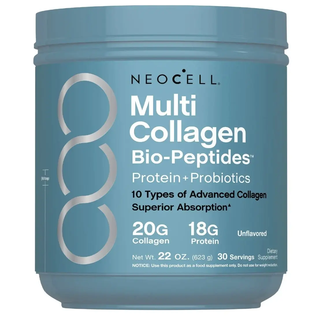 Multi Collagen Bio-Peptides Powder - 22oz - With Hyaluronic Acid and Vitamin C - 10 Types of Collagen