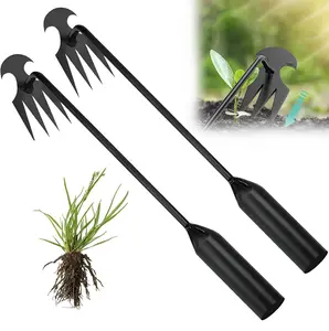 2Pcs Weed Puller Tool Garden Weed Pulling Tool, Portable Garden Weeder Tool Uprooting Weeding Tool, 4 Teeth Manganese Steel Forged Hand Weeder for Vegetable Gardening Backyard Farm Planting & Weeding