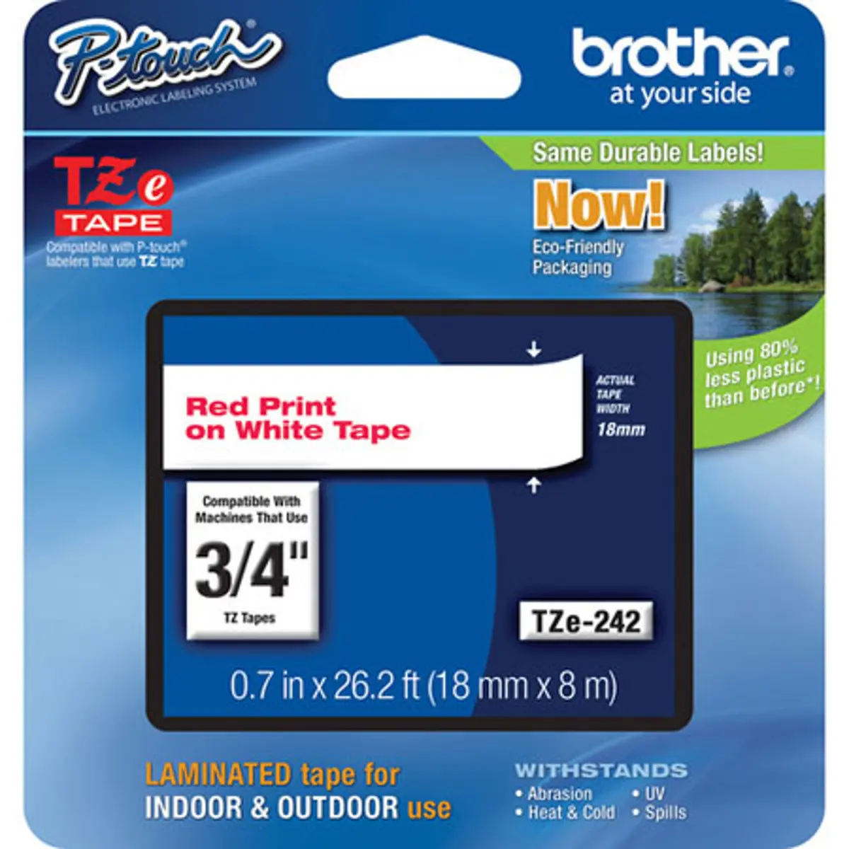 Brother TZe242 P-Touch TZ Tape, 18mm (0.7in) Red on White Adhesive Self Adhesive Tape for Label Printing, 26.2' Length