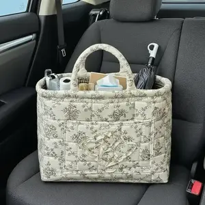 【Free Ship】Car Storage Basket with Handle,Foldable Washable Organizer&Multi-Purpose Fabric Bin for Office Supplies,Home Decor|Farmhouse Floral Design Cute Organizer Reusable Grocery ShoppingBags toybox clothes book,Luggage Accessories Valentine's Day gift