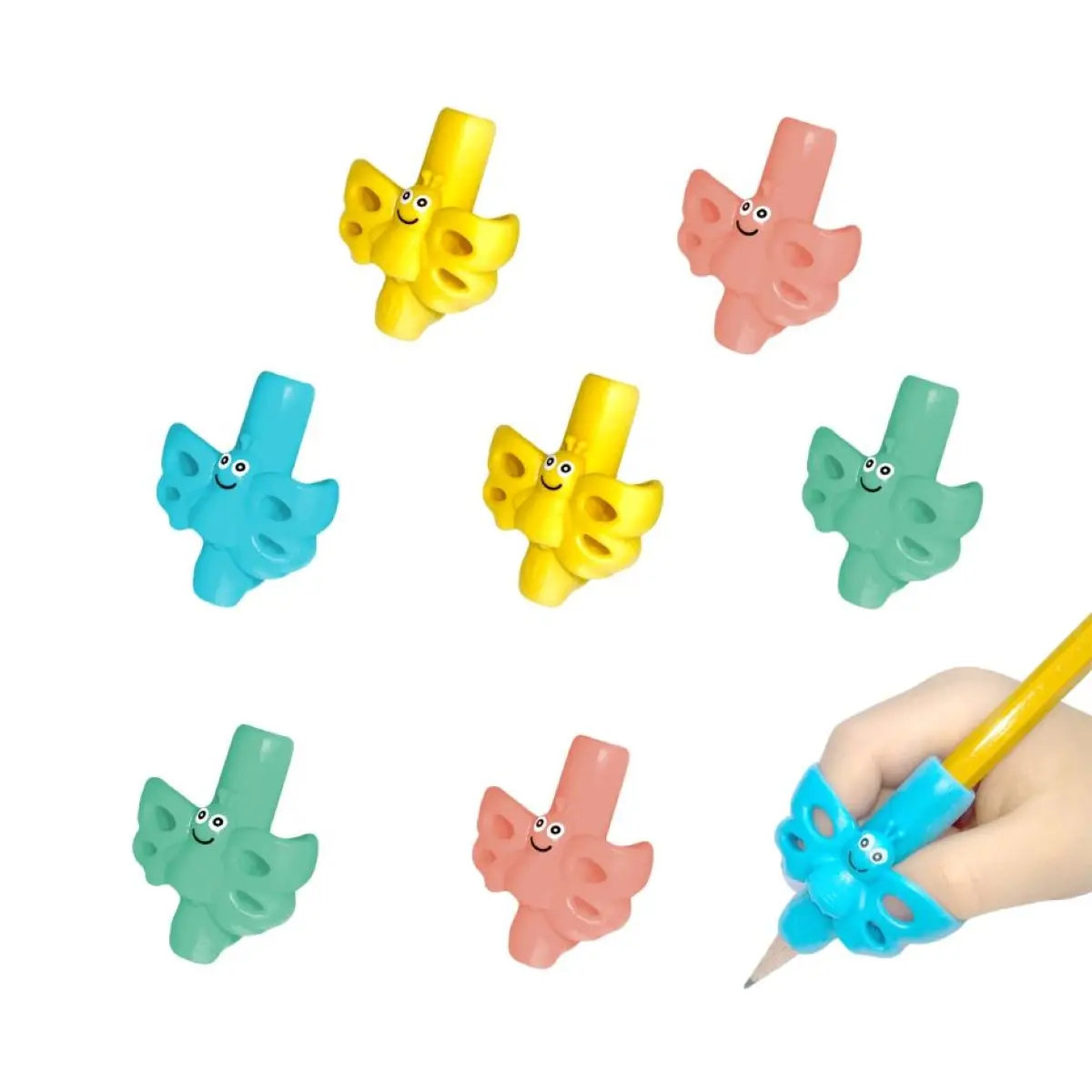 Channie's 8-Pack Practical Pencil Grips for Kids - Colorful Butterfly-Shaped, Confidence-Boosting, Inspiring, Fun Tools for Handwriting Practice (Office Stationery Writing Aid), 8 Grips