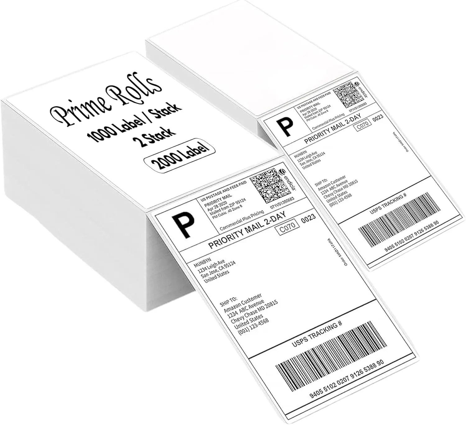 4” x 6” Fanfold Direct Thermal Shipping Labels – 2000 Labels (1000 per Stack, 2 Stacks) Water & Oil Resistant, Strong Adhesive – Compatible with Rollo, MUNBYN & Zebra Printers
