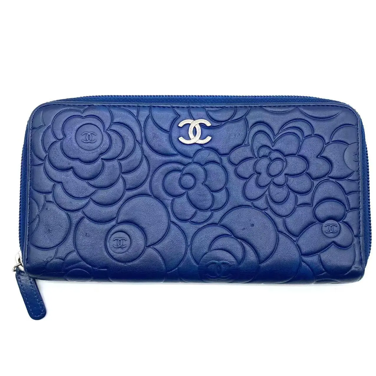 Pre-owned CHANEL leather wallet Zip Around Camellia Lambskin