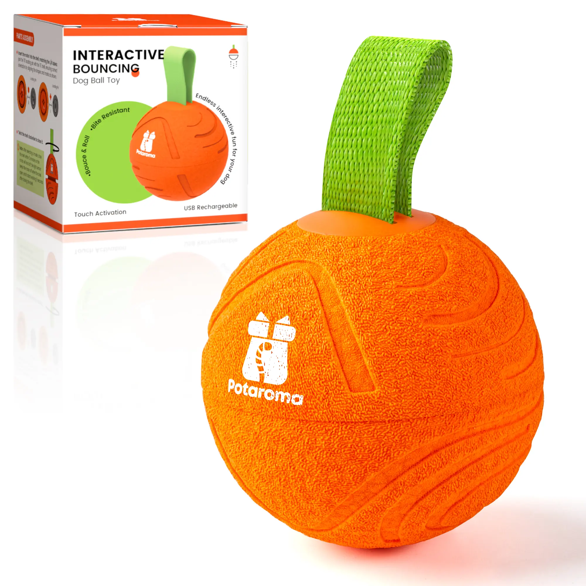 Potaroma Dog Ball Toys with Rope, Interactive Motion Activated 3 Mode Automatic Bouncing Ball Toys Durable E-TPU Material for Medium/Large Dogs, USB Rechargeable 3.2 Inches #SummerVibes #petlovers
