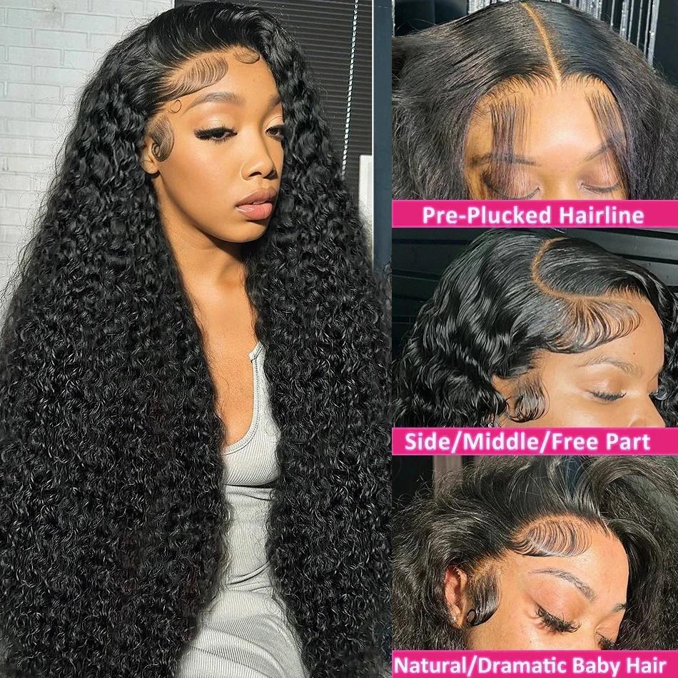 Bling Hair 13x4 Lace Frontal Wigs Human Hair Kinky Curly Frontal Wig Deep Wave 13x6 Lace Front Wigs Pre Plucked For Women Natural Black Color