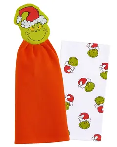 Dr. Seuss The Grinch Towel Set 2-Piece Hanging Novelty Holiday Hand and Dish Kitchen Towels