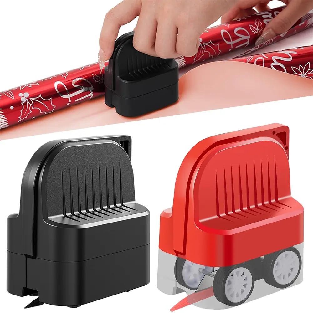 (2-Pack) Wrapping Paper Cutter with Wheels，2 Replace Blades Kit for Birthdays Christmas holiday Gift Wrap Cutter Tool Paper Roll Holder Tube Sliding Slicing for Birthday Holiday, Kraft Paper