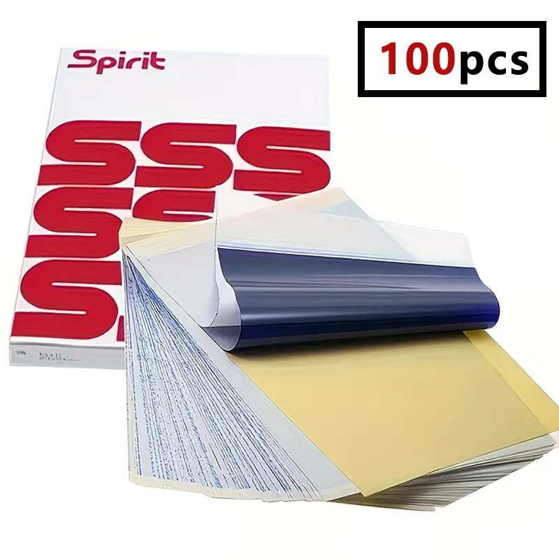 100 Sheets/Pack A4 4-Layer Premium Tattoo Transfer Paper | Yellow Carbon | For Hand Painting & Thermal Transfer, Versatile | Professional Tattoo Stencil & Accessories.Fast Transfer · Strong Color · Clear Pattern · High-Quality Material