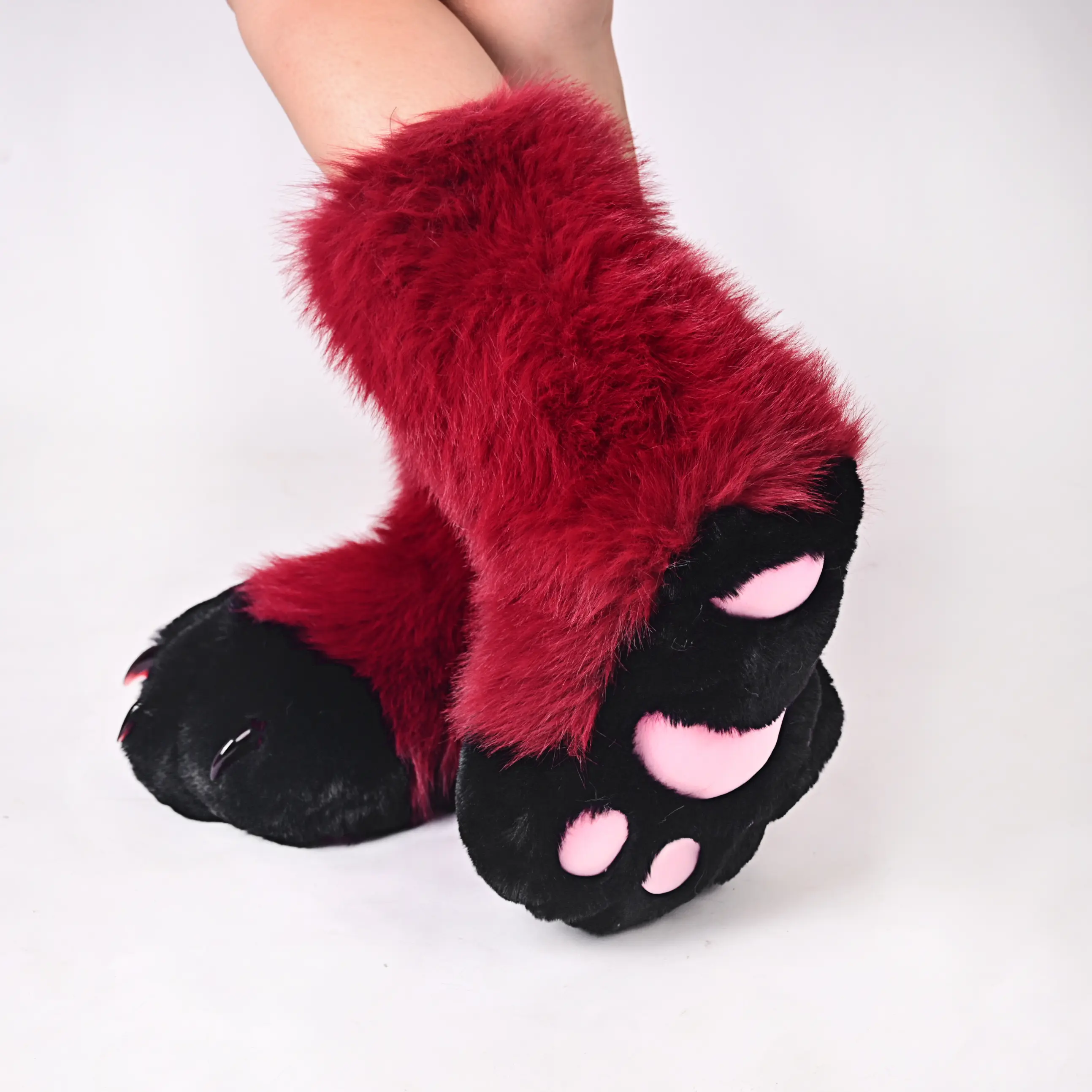 Adult Clawed Artificial Fur Digigrade Fursuit Feet Paws Boots - Furry Animal Cat Wolf Fox Dog Cosplay Costume Accessories for Halloween Party, Paw-Shaped Footwear