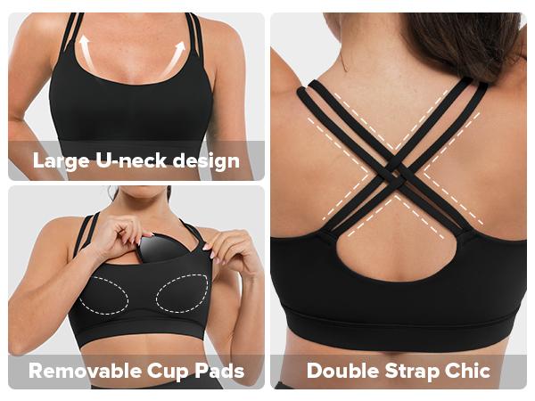 BRXL Strappy Sports Bras for Women High Support Criss-Cross Back Padded with Removable Cups Yoga Workout Activewear UPF 50+ Sun Protection-LOVE