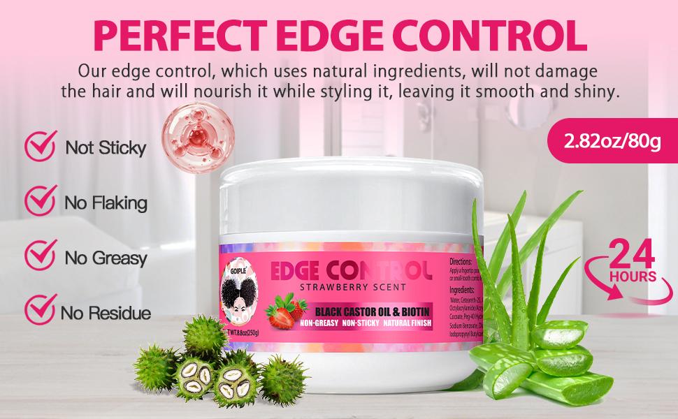 4 Counts Natural Edge Control Wax Gel for Women Strong Hold, Non-Greasy, No Flaking or White Residue, Smooths Edges Organic (Strawberry Scent)