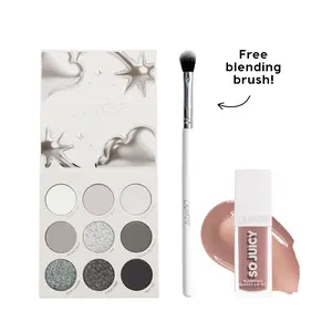 ColourPop Silver Lining Set - 9-Pan Eyeshadow Palette + So Juicy Plumping Glossy Lip Oil + Free Brush | Cool-Toned Glam