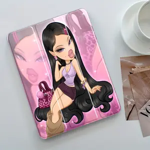 Y2K Style Fashion Doll Illustration Design iPad Case, Transparent Acrylic Stand Cover, Pencil Holder & Charger Slot, Fits iPad Pro/air/mini, Perfect Gift Shock-resistant Full Cover Protective Case Suitable for Offices Schools and Homes, Tablet Casing
