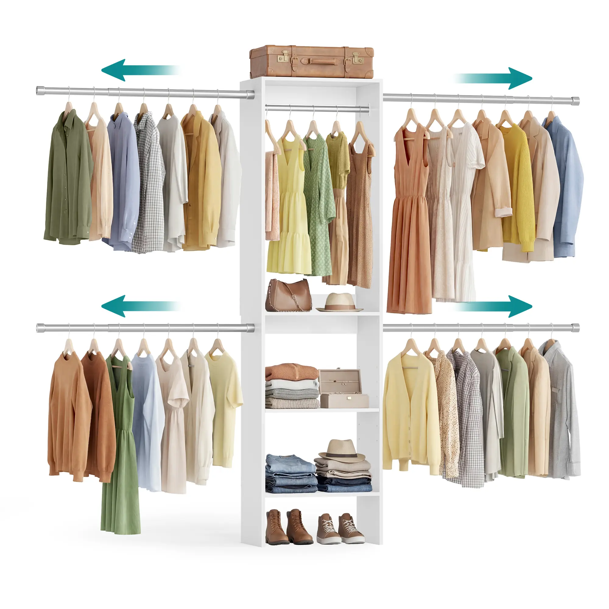 SONGMICS Closet Organizer, Customizable Walk-In Single Unit with Adjustable Rods and Storage Shelves