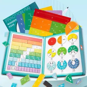 Portable Magnetic Fraction Educational Puzzle, Magnetic Fraction Demonstration Book, Magnetic Fraction Tiles & Fraction Circles Set with Foldable Bottom Board, Magnetic Fraction Manipulatives Learning Toys for Kids