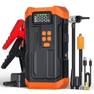 2-in-1 Portable Car Jump Starter with Air Compressor, 12V Car Battery Booster for 9 Gas & 8L Diesel Engines, Multifunction Tire Inflator with LED Light & Power Bank