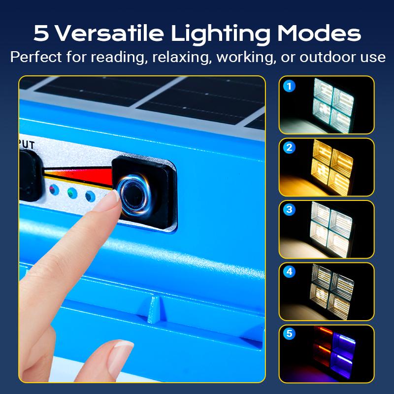 Solar Rechargeable LED Work Light, 288 Super Bright 5730 Beads Floodlight with USB & Type-C Charging, 5 Lighting Modes, Waterproof IP66 Portable Lamp for Camping, Fishing, Emergency & Outdoor Use