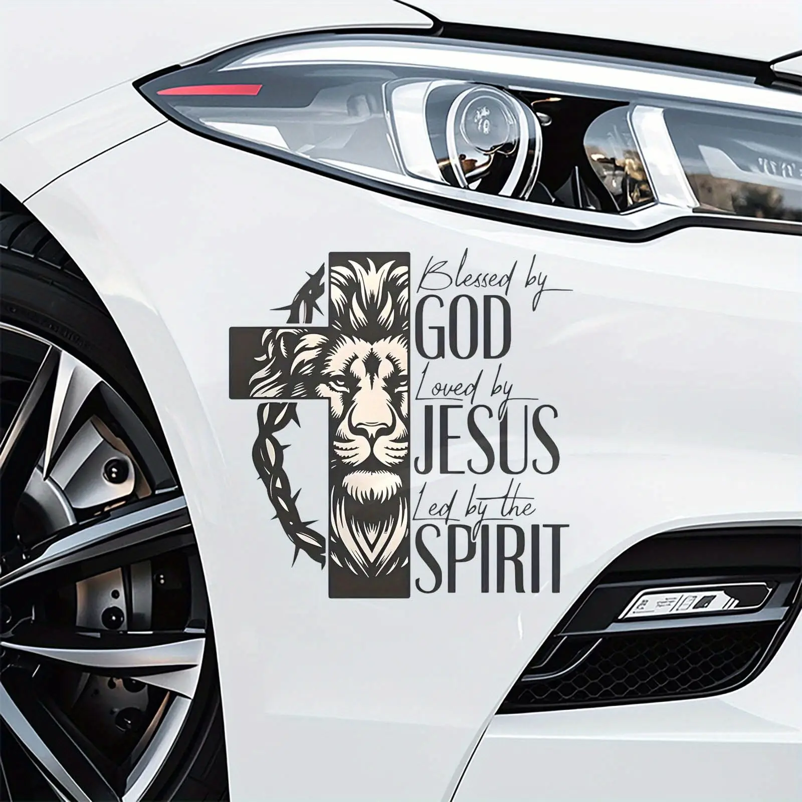 Waterproof Motorcycle, Car, Automobile Decals - Judas Lion Cross Design with Inspiring Scripture, Scratch Covers for Bumpers, Computers, Refrigerators, Bold Graphics, Multifunctional Applications, Motorcycle Accessories