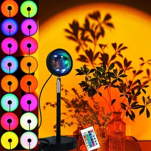 Sunset Lamp,LED Sunset Light,16 Colors Changing Control Sunset Lamp Projector,Sunlight Lamp Rainbow Night Light Projector for Room Photography Party