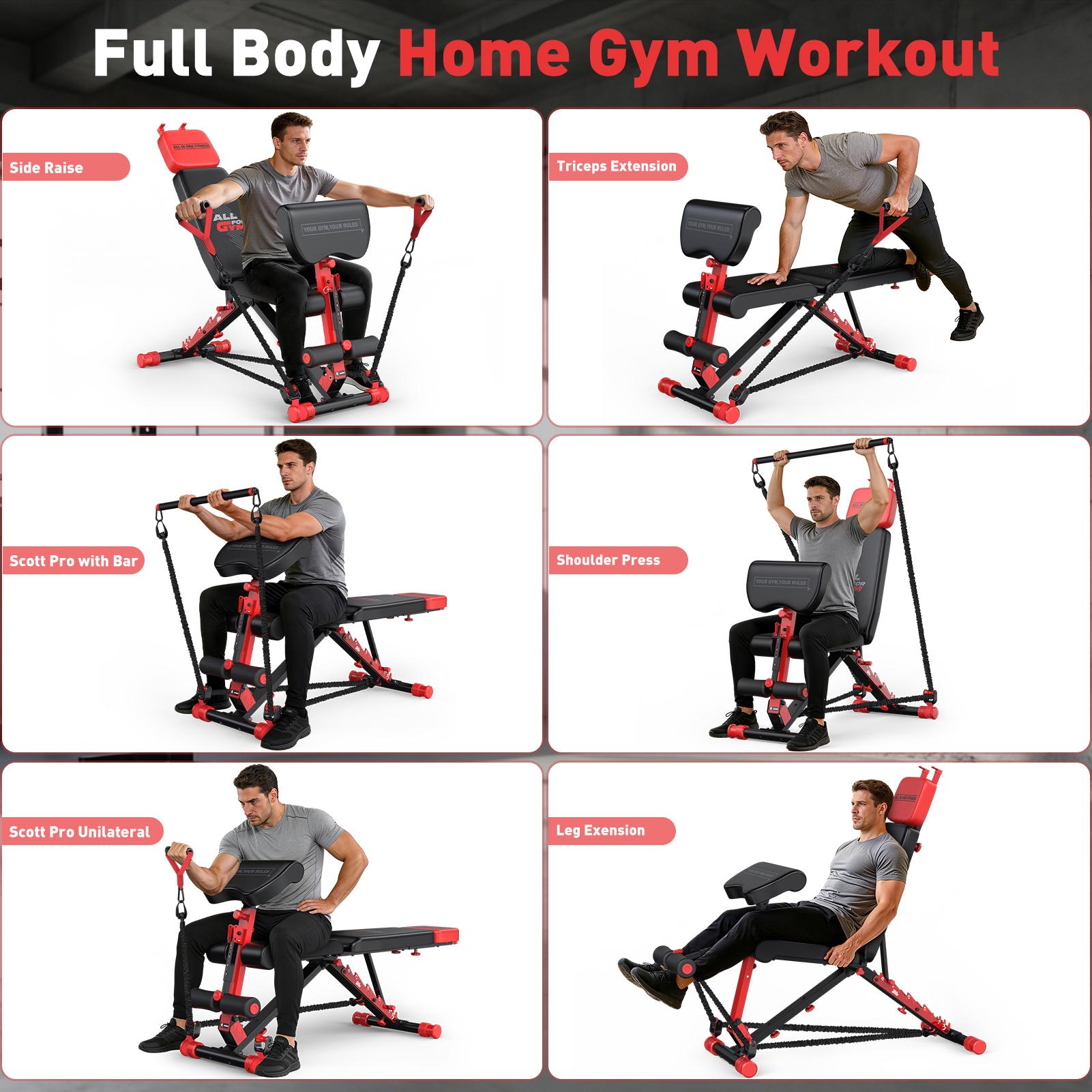 Bearbro Adjustable Weight Bench with Heavy Tension Elastics for Home Gym Exercise Portable Strength Training Equipment