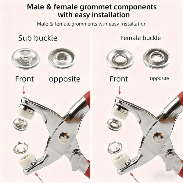 100PCS Metal Snap Buttons with Hand Press Pliers Set, Sewing Accessories Kit for DIY Clothing, Hats & Crafts, Seamless Fastener Tool Set