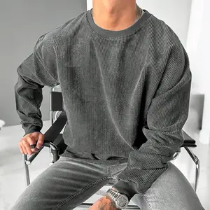 Men's Fall Winter Fashion Crew Neck Texture Fabric Sweatshirt, Casual Plain Design, Short Length, Fitted Style, Moderate Thickening