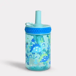 Elemental Totsy Cup 12 oz Water Bottle with Bubble Band & Straw Lid LeakProof Food Safe Lightweight Material Dishwasher Safe for Toddler Travel Kids