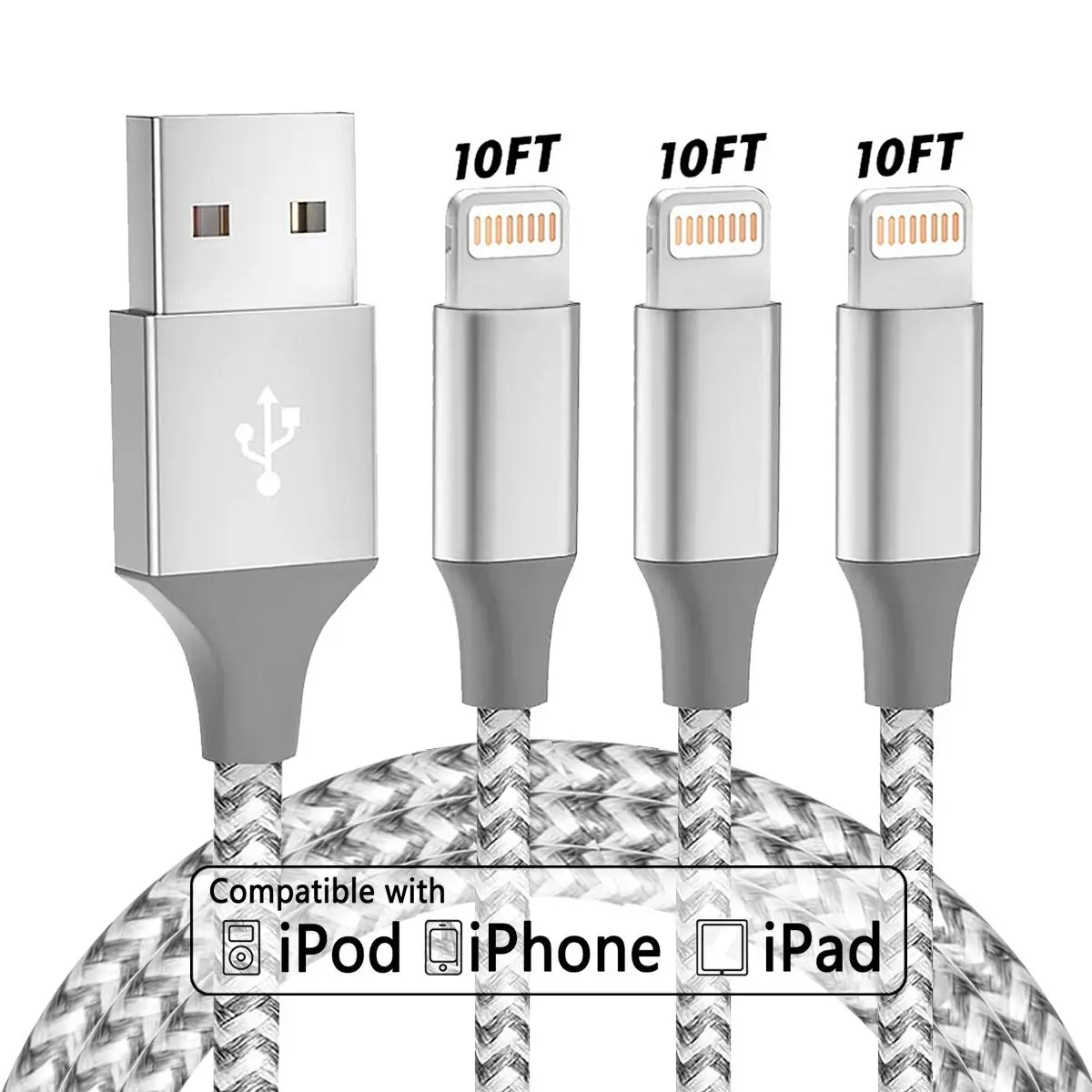 10FT [Apple MFi Certified] USB A for Lightning Charging Cable USB Fast Charge Wide Compatibility Nylon Braided Chargeing Sync Compatible with Apple iPhone 14 13 12 11 Pro Max XR XS X 8 7 6 Plus SE, Charger