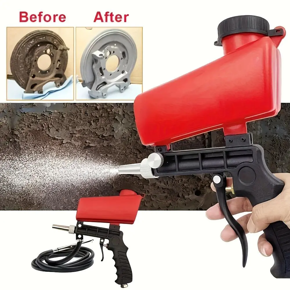 1PCS Sandblasting Equipment 90PSI Adjustable Pneumatic Sandblaster | Portable, Lightweight Design with Non-slip Ergonomic Grip & Gravity Feed, Suitable for Metal Surface Treatment, Works with High-speed Air Compressors Red